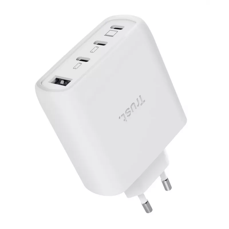 TRUST Maxo 65W Cargador rápido de CA de interior, 3x USB-C, máx. 20 V, cable de 2 m, blanco