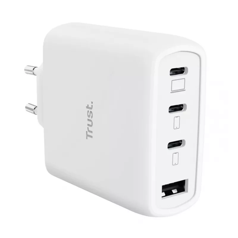 TRUST Maxo 65W Cargador rápido de CA de interior, 3x USB-C, máx. 20 V, cable de 2 m, blanco