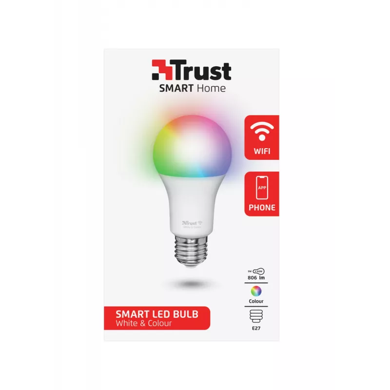 Bombilla inteligente TRUST 71281 — Wi‑Fi, casquillo E27, blanca, 60×60×108 mm