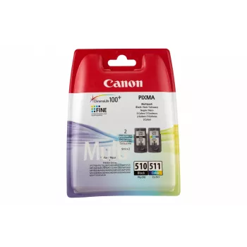 Multipack de cartuchos de tinta Canon PG-510/CL-511 BK/C/M/Y, rendimiento estándar, negro, cian, magenta, amarillo, 2 uds., 300 páginas, multipack