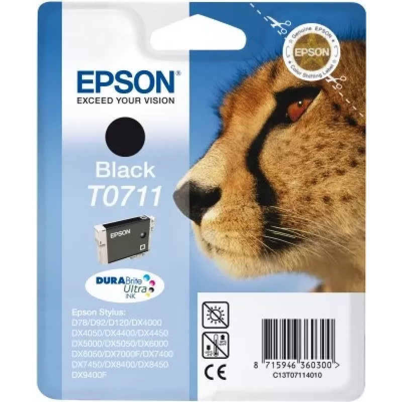 Epson Cheetah pack individual negro T0711 DURABrite Ultra tinta, negro, tinta pigmentada, 1 ud.
