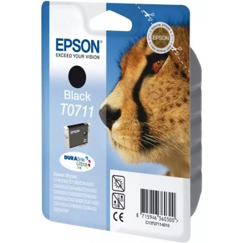 Epson Cheetah pack individual negro T0711 DURABrite Ultra tinta, negro, tinta pigmentada, 1 ud.