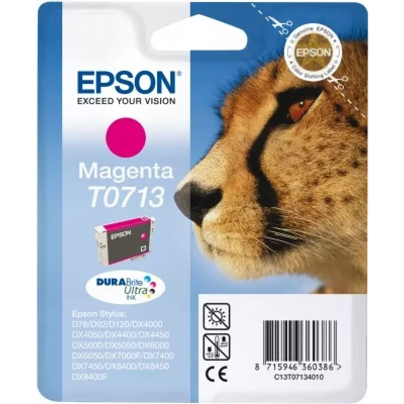 Epson Cheetah pack individual magenta T0713 DURABrite Ultra tinta, magenta, tinta pigmentada, 1 ud.