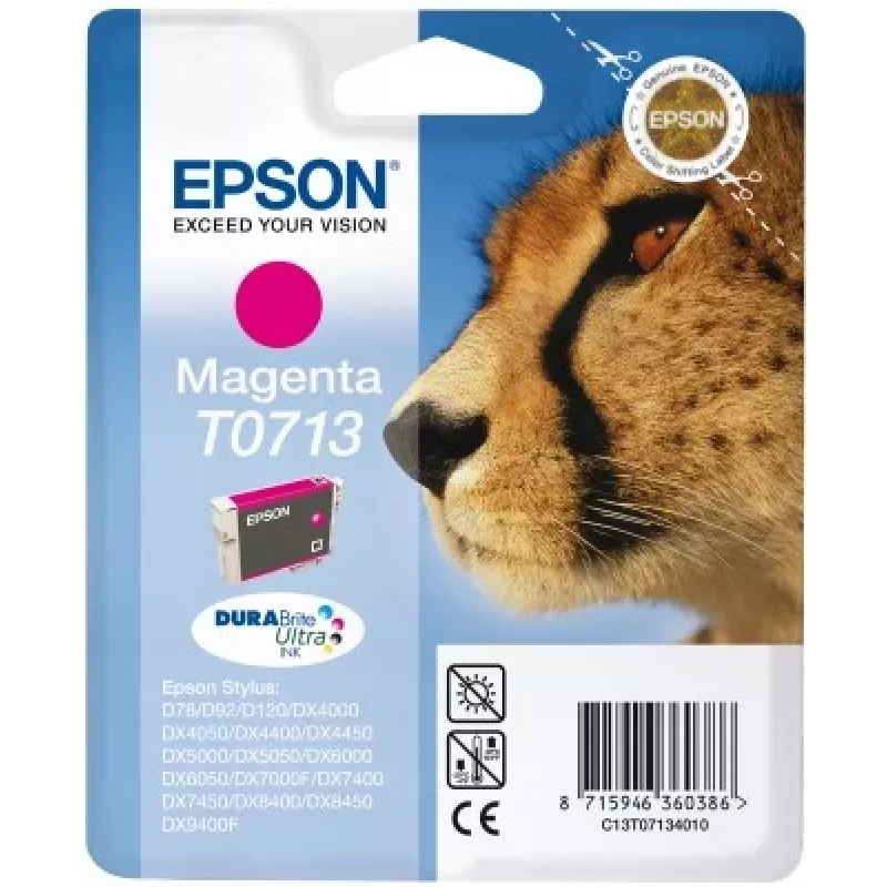 Epson Cheetah pack individual magenta T0713 DURABrite Ultra tinta, magenta, tinta pigmentada, 1 ud.