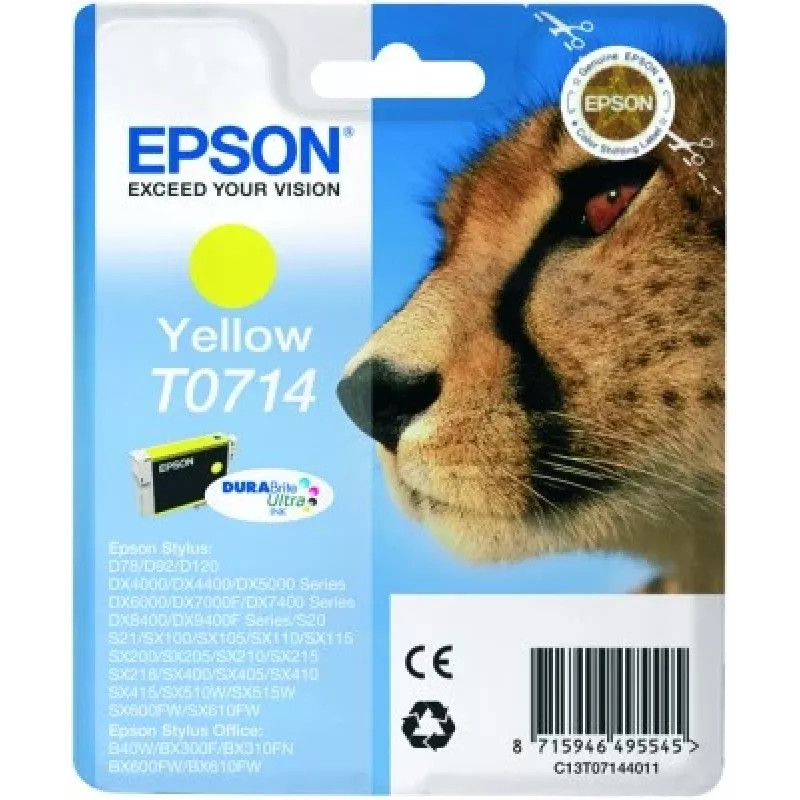 Epson Cheetah pack individual amarillo T0714 DURABrite Ultra tinta
