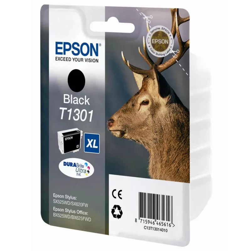 Tinta Epson Stag pack individual negro T1301 DURABrite Ultra, negro, tinta pigmentada, 1 ud.