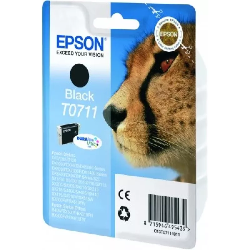Tinta Epson Cheetah pack individual negro T0711 DURABrite Ultra, negro, tinta pigmentada, 1 ud.