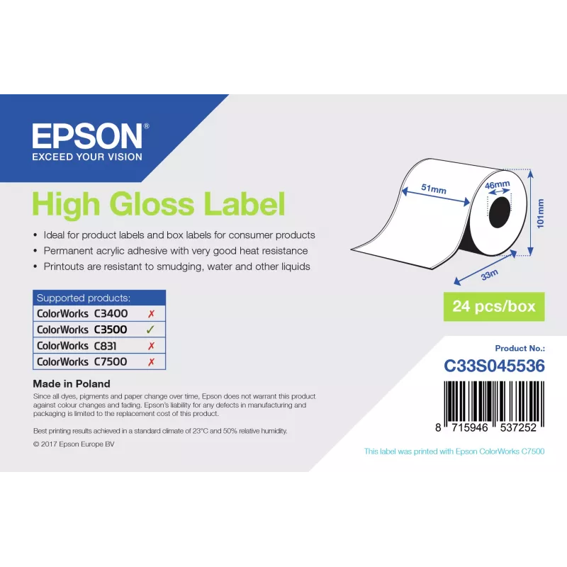 Epson etiqueta de alta brillo - rollo continuo: 51 mm x 33 m