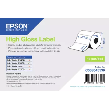 Epson etiqueta de alta brillo – rollo troquelado: 102 mm x 51 mm, 610 etiquetas