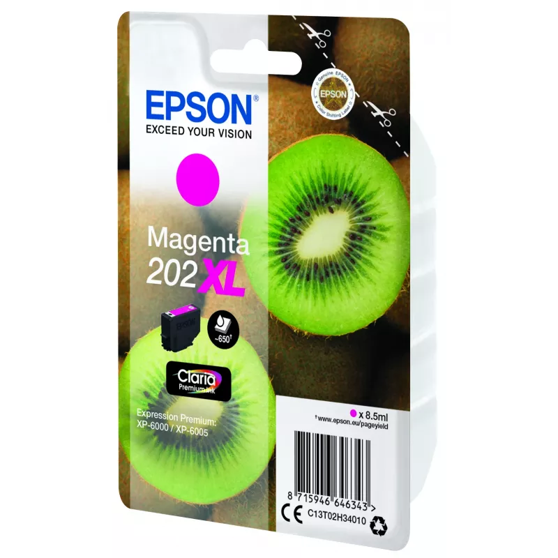 Epson Kiwi pack individual magenta 202XL tinta , alto rendimiento (XL), magenta, tinta pigmentada, 8,5 ml, 1 ud., 650 páginas