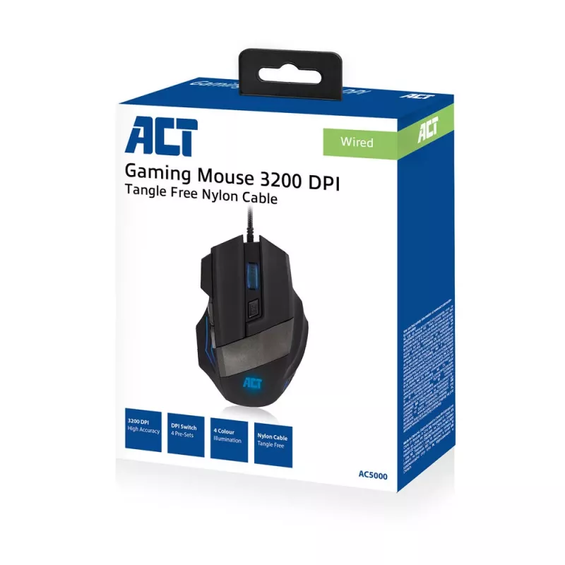Ratón gaming ACT con cable y iluminación 3200 dpi
