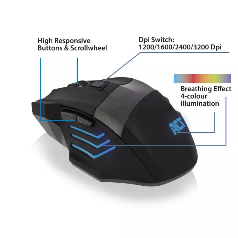 Ratón gaming ACT con cable y iluminación 3200 dpi