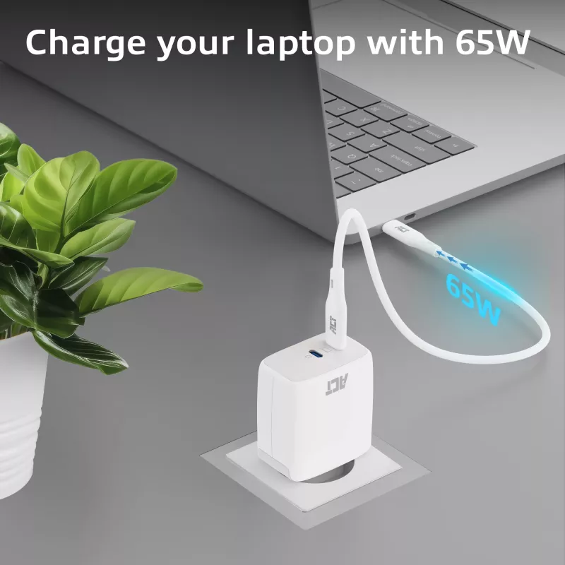 Cargador USB-C ACT 65W 2 puertos con Power Delivery PPS y GaNFast