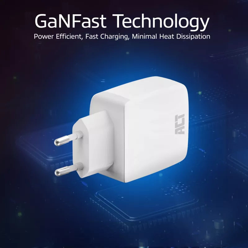 Cargador USB-C ACT 65W 2 puertos con Power Delivery PPS y GaNFast