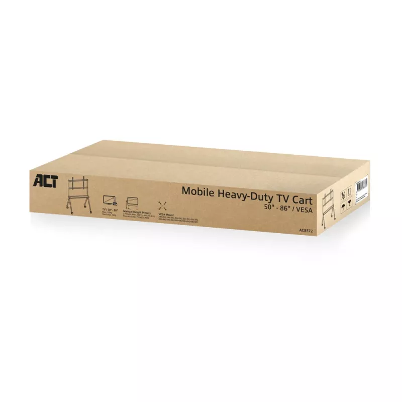 Soporte de suelo móvil ACT para TV/monitor, 50 inch a 86 inch, VESA, 127 cm (50 inch), 2,18 m (86 inch), 200 x 200 mm, 800 x 600 mm, aluminio, plástico, acero, gris