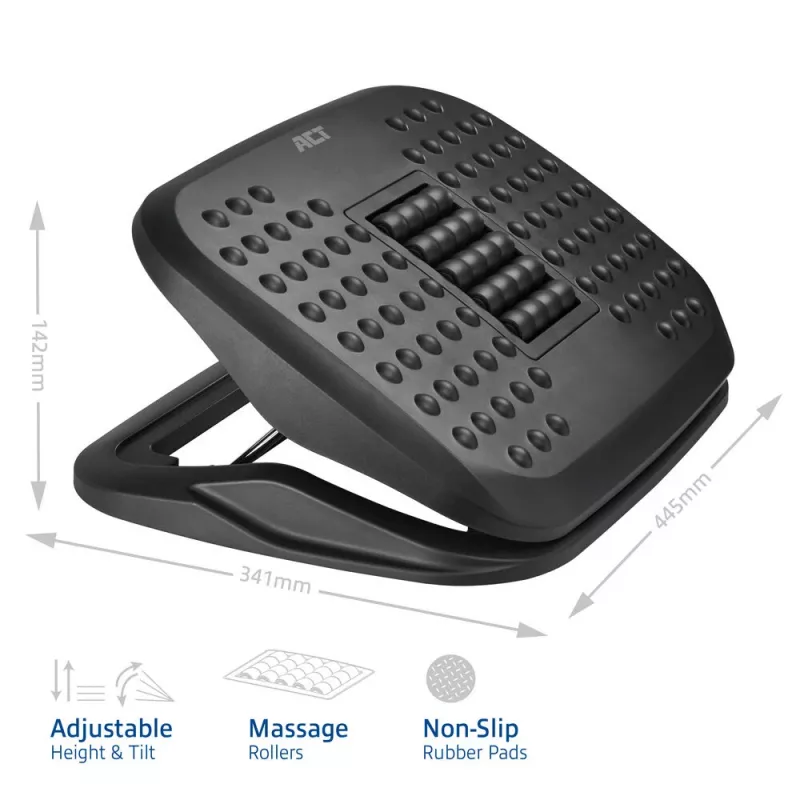 Reposapiés ergonómico ACT de altura ajustable con rodillos masajeadores