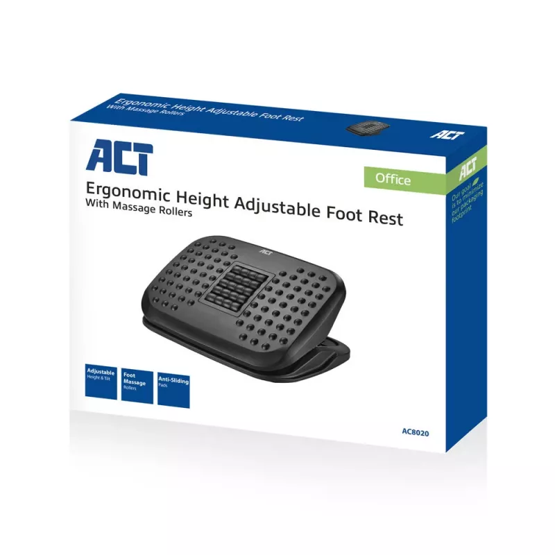 Reposapiés ergonómico ACT de altura ajustable con rodillos masajeadores