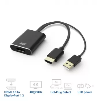 Adaptador de cable de vídeo ACT AC7536 0,24 m HDMI + USB DisplayPort negro