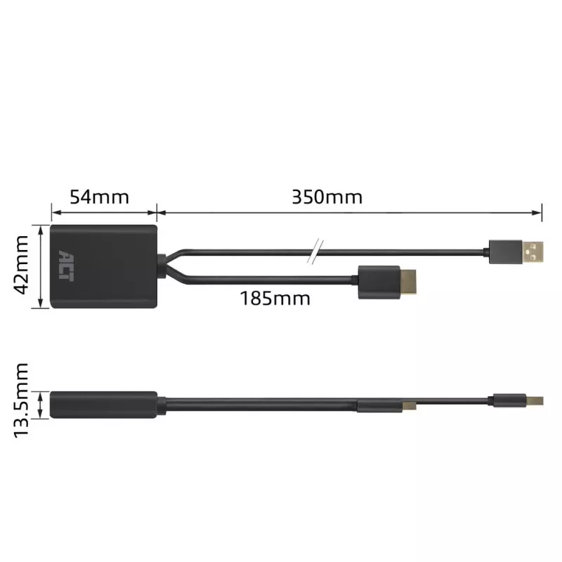 Adaptador de cable de vídeo ACT AC7536 0,24 m HDMI + USB DisplayPort negro