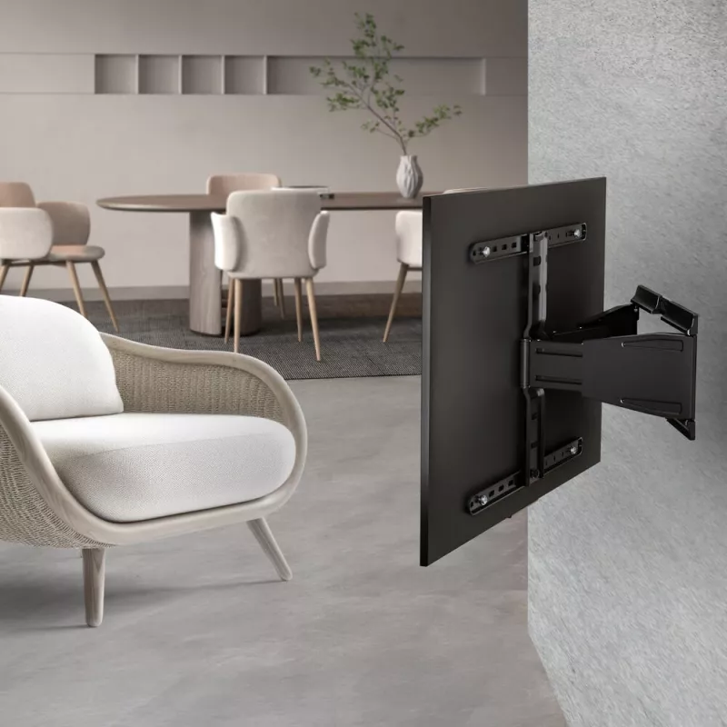 Soporte de pared para TV con movimiento completo ACT AC8357 para pantallas de 43 inch a 90 inch, VESA 100x200 – 600x400, inclinación -15° – 3°, giro ±30°, carga máx. 50 kg, ultraplano