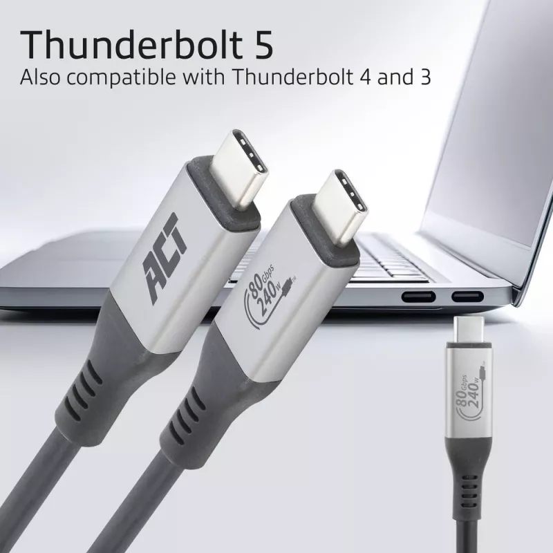 Cable ACT USB4 80Gbps Thunderbolt 5 240W USB Type-C, certificado USB-IF, 1,5 metros