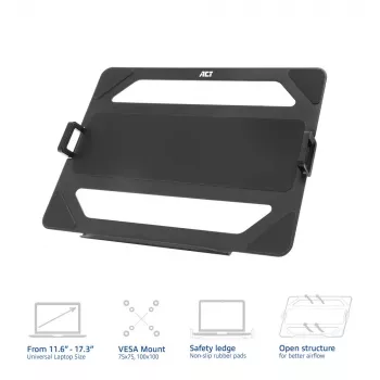 Bandeja universal para portátil ACT para brazos de monitor, negro, acero, 29,5 cm (11,6