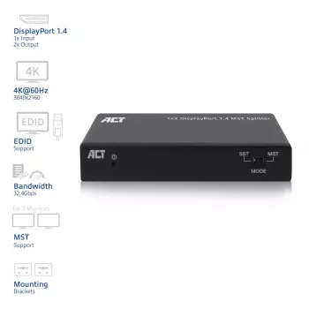 Splitter MST ACT DisplayPort 1.4 1x2