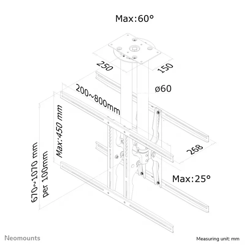 Neomounts PLASMA-C100D soporte de techo doble para monitor/TV 37-75 pulgadas - h 67-107 cm