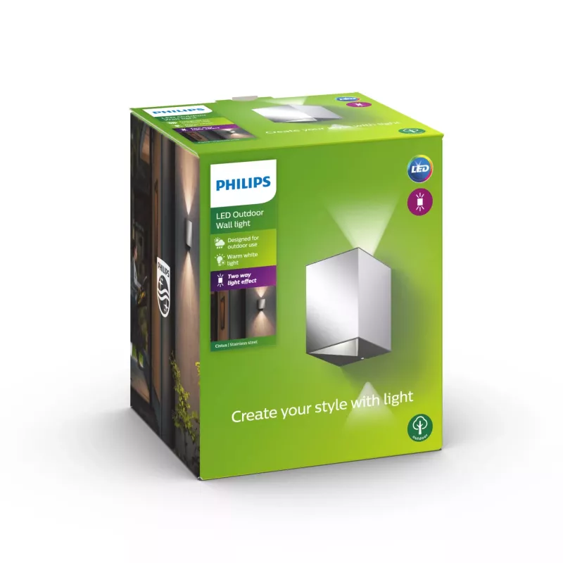 Philips myGarden Cistus Aplique de exterior 4,5 W LED, acero inoxidable, 2 LED no reemplazables, 220–240 V