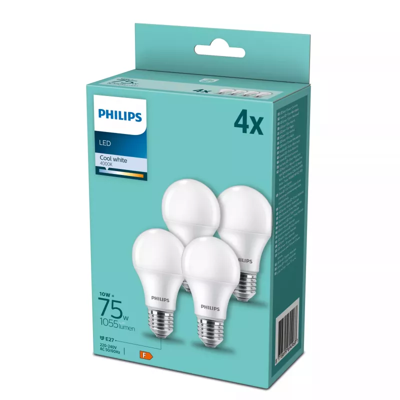 Philips lámpara LED E27 paquete de 4, equivalente a 75 W, 4000 K