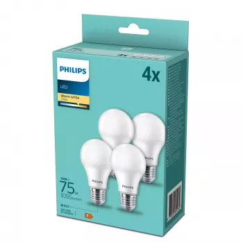Philips lámpara LED E27 paquete de 4, 10 W (equivalente a 75 W), 2700 K