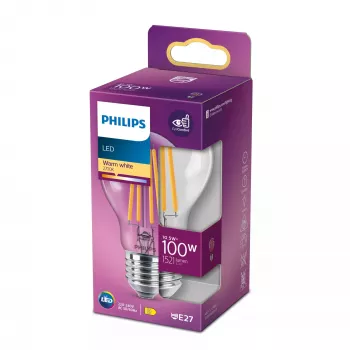 Philips Filament Bulb Clear 100W A60 E27 10,5W blanco cálido 1521lm
