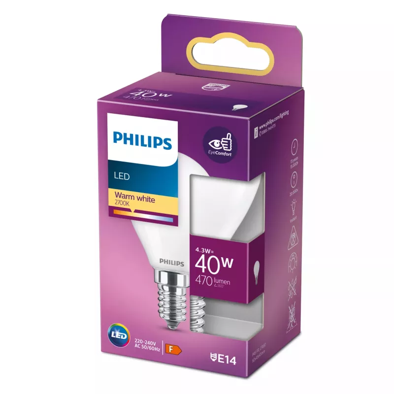 Philips Lámpara LED blanco cálido 2700 K 4,3 W E14 F