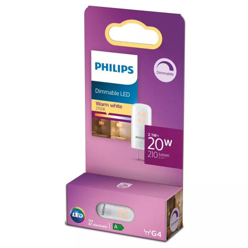 Philips Cápsula (regulable), 2,1 W, 20 W, G4, 210 lm, 15000 h, blanco cálido