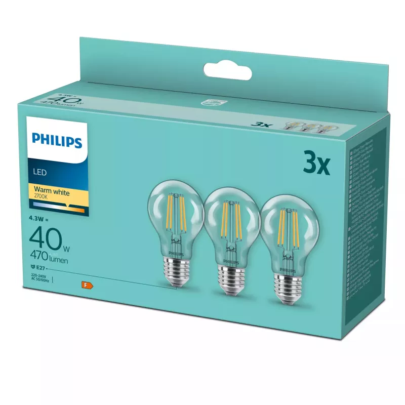Bombilla LED Philips blanco cálido 2700 K 4,3 W E27 F
