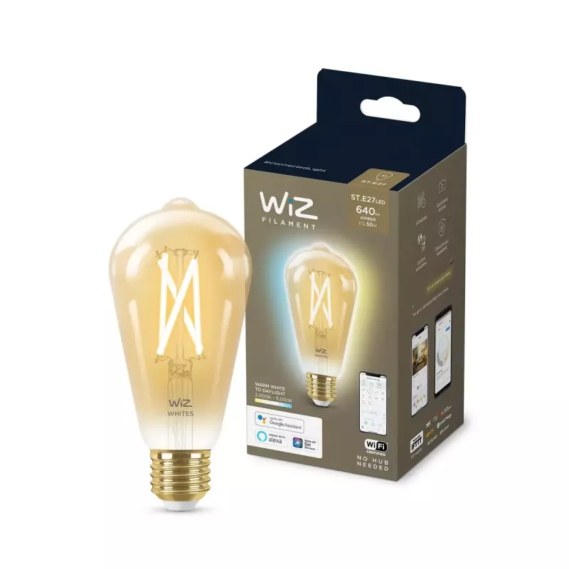Bombilla inteligente WiZ Filament Bulb ámbar 6.7W ST64 E27 Wi-Fi dorado
