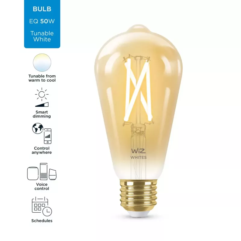 Bombilla inteligente WiZ Filament Bulb ámbar 6.7W ST64 E27 Wi-Fi dorado