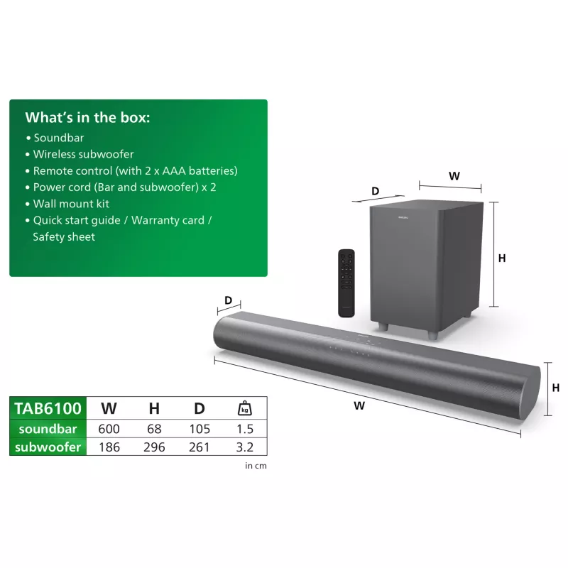 Barra de sonido Philips TAB6100/10 2.1 canales 80 W RMS Dolby Atmos