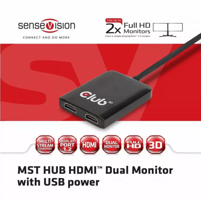 CLUB3D Multi Stream Transport Hub DisplayPort 1.2 a HDMI Dual Monitor