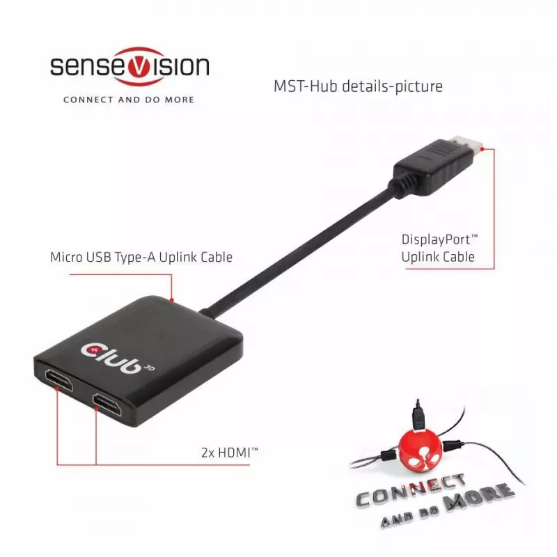 CLUB3D Multi Stream Transport Hub DisplayPort 1.2 a HDMI Dual Monitor