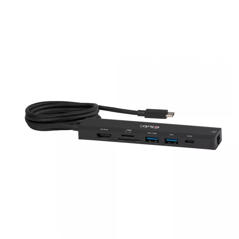 Hub USB-C a HDMI CLUB3D 7-1 — con cable, Gigabit Ethernet, negro, 136×34×94,5 mm
