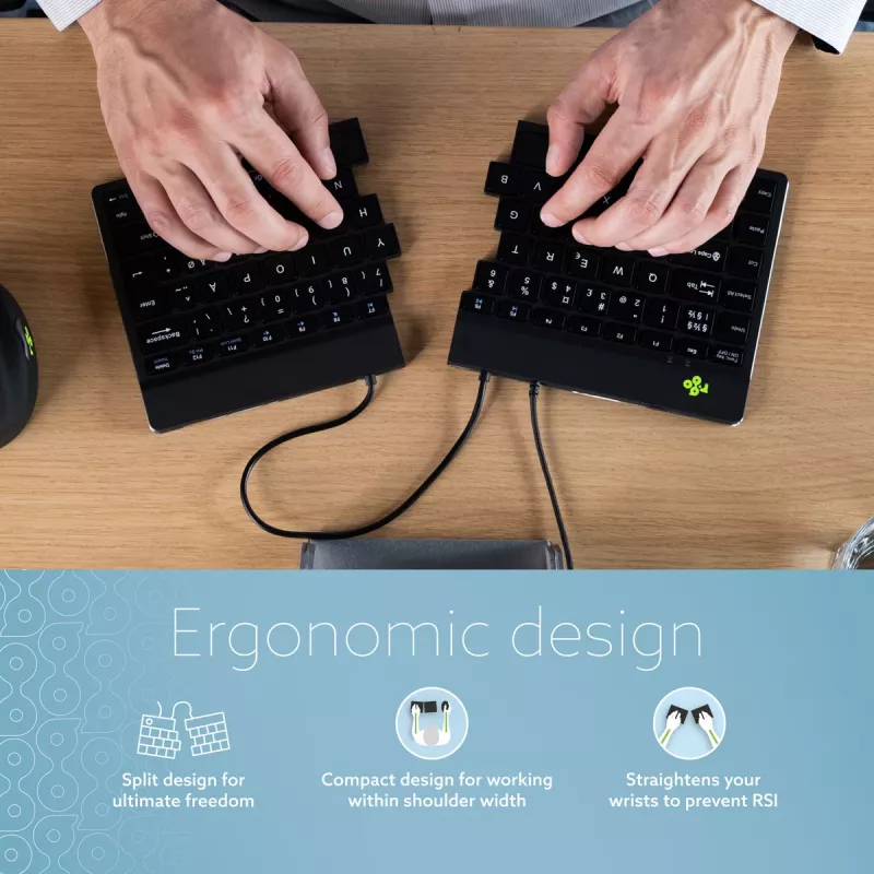 R-Go Tools teclado ergonómico R-Go Split Break v2 con software Break, teclado ergonómico dividido, QWERTY (NORDIC), con cable, negro