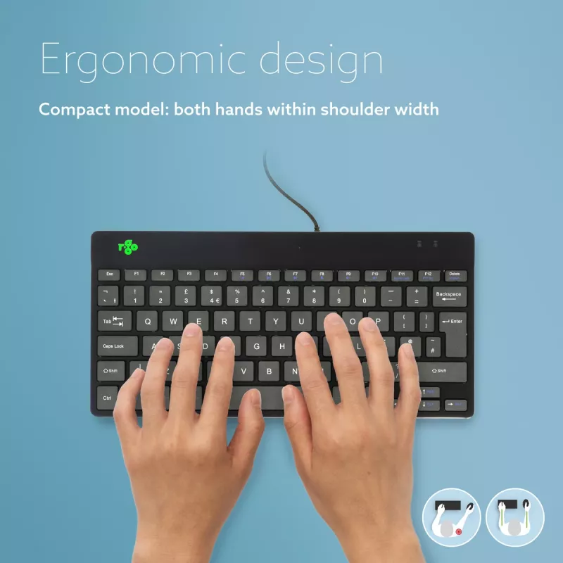 R-Go Tools teclado ergonómico R-Go Compact Break, teclado compacto con software de pausas, QWERTY (UK), con cable, negro