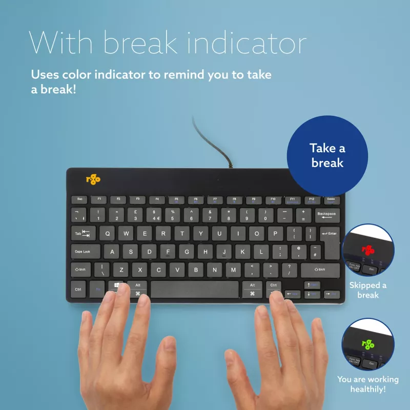 R-Go Tools teclado ergonómico R-Go Compact Break, teclado compacto con software de pausas, QWERTY (UK), con cable, negro