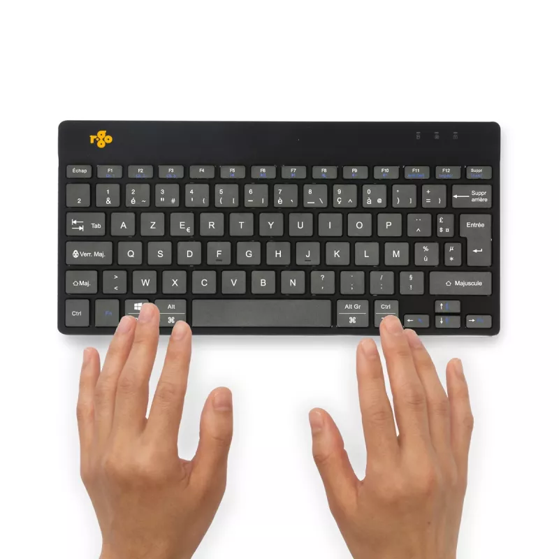 Teclado ergonómico R-Go Tools R-Go Compact Break, teclado compacto con software de pausas, AZERTY (FR), Bluetooth, negro