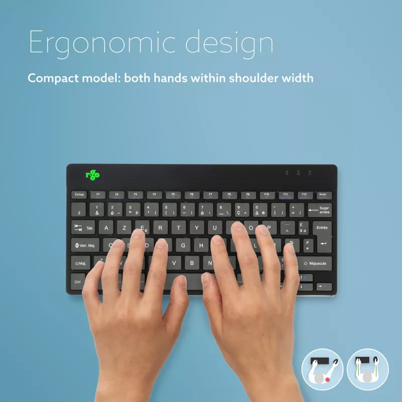 Teclado ergonómico R-Go Tools R-Go Compact Break, teclado compacto con software de pausas, AZERTY (FR), Bluetooth, negro