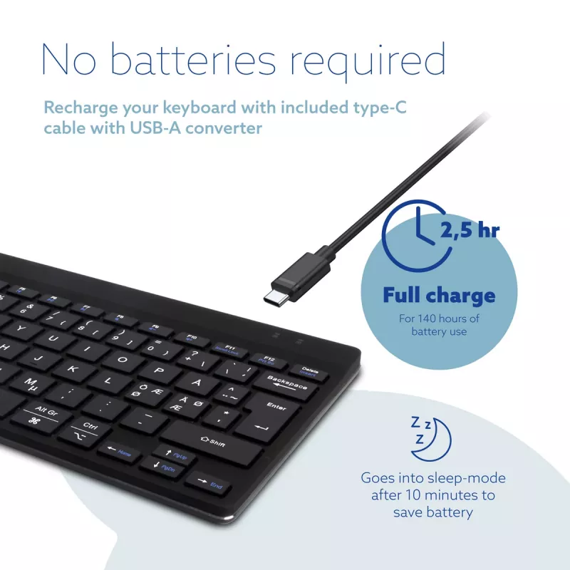 R-Go Tools teclado ergonómico R-Go Compact Break, teclado compacto con software Break, QWERTY (NORDIC), Bluetooth, negro