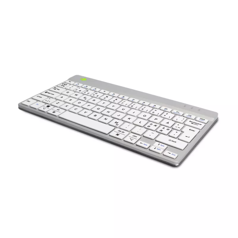 R-Go Tools teclado ergonómico R-Go Compact Break, teclado compacto con software de pausas, QWERTY (NORDIC), Bluetooth, blanco