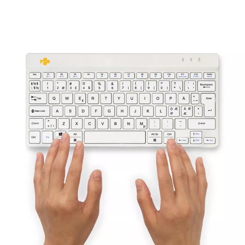 R-Go Tools teclado ergonómico R-Go Compact Break, teclado compacto con software de pausas, QWERTY (NORDIC), Bluetooth, blanco