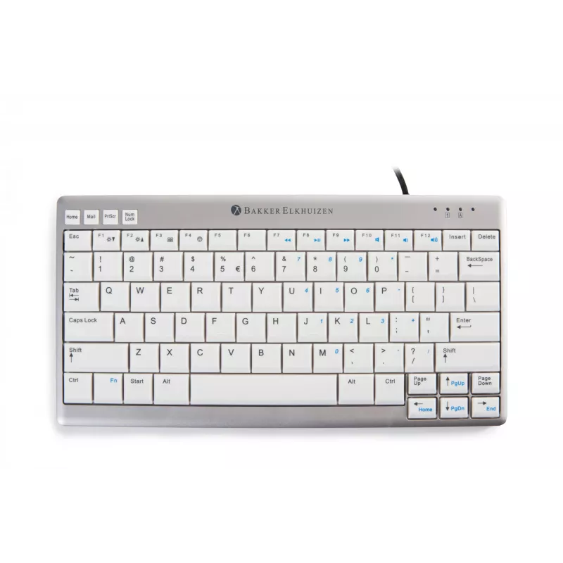 BakkerElkhuizen UltraBoard 950 BE Azerty, Mini, con cable, USB, interruptor de tijera, AZERTY, gris claro, blanco